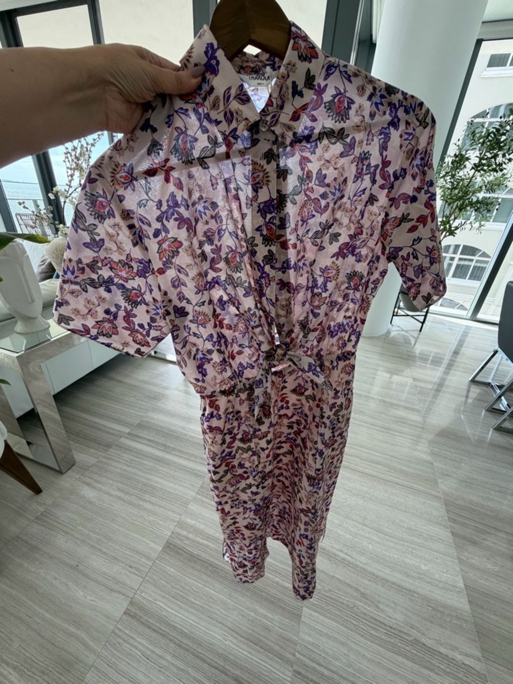 Thakoon Pink Floral Button-Front Dress with Purple Accents